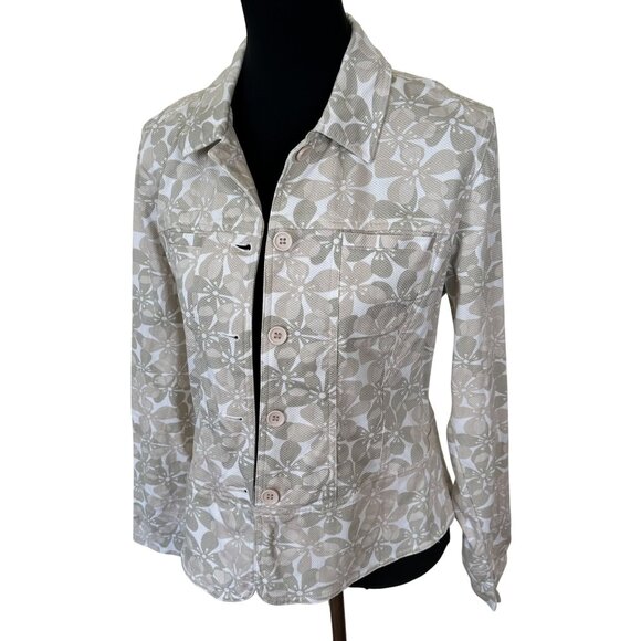 Floral Print Womens Button Down Jacket Pockets Long Sleeves Medium Cotton - Picture 1 of 8